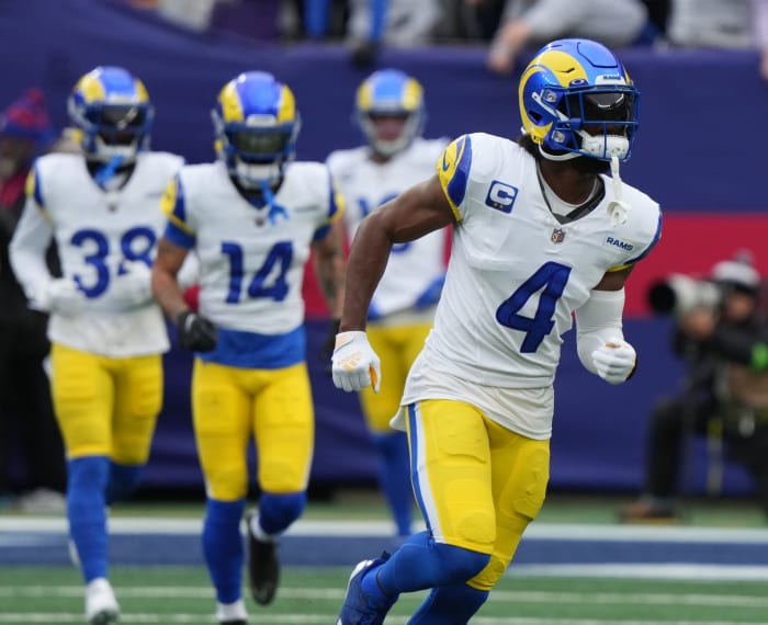 East Rutherford, NJ December 31, 2023 -- Former Old Tappan player Jordan Fuller of the Rams on the field during pre-game warmups. The New York Giants host the Los Angeles Rams on December 31, 2023, at MetLife Stadium in East Rutherford, NJ.